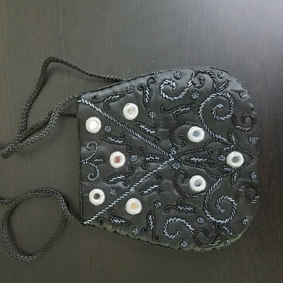 Black embroidered & mirror work crossbody bag - Picture 2 of 3